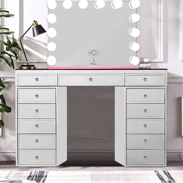 NY Diamond import White Mirrored With White Trimming Makeup Vanity With